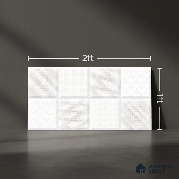 Faux Subway Wall Tile TL 06473 R Septon White 2 ft x 1 ft Ceramic Glossy Finish - 8 mm | Suitable For Kitchen, Bathroom, Dining Area