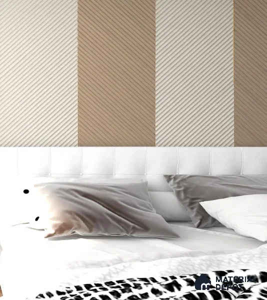 Ivory White Fabric Louver PN 02714 F 8 ft x 5 inch Charcoal Panel - 12 mm | Suitable for Feature Wall, TV Unit & Living Room | Width is Subjected to 5% Variation