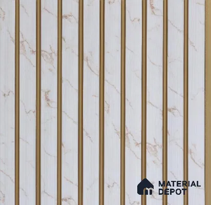 White Marble Marble Louver PN 02727 F 8 ft x 12 inch Charcoal Panel - 8 mm | Suitable for Feature Wall, TV Unit & Living Room | Width is Subjected to 5% Variation