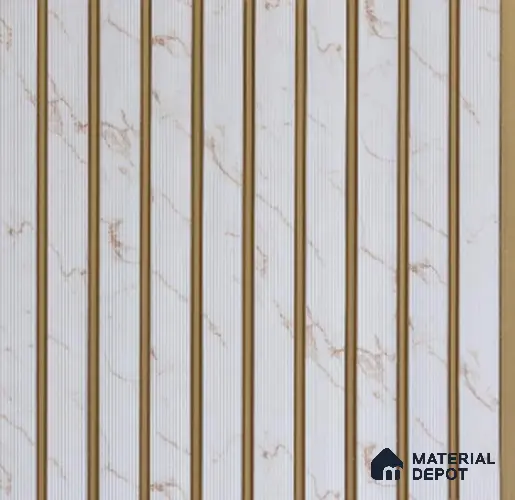 White Marble Marble Louver PN 02727 P 9.5 ft x 12 inch Charcoal Panel - 8 mm | Suitable for Feature Wall, TV Unit & Living Room | Width is Subjected to 5% Variation