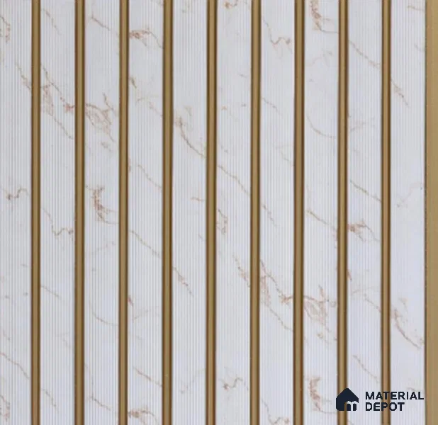 White Marble Marble Louver PN 02727 F 8 ft x 12 inch Charcoal Panel - 8 mm | Suitable for Feature Wall, TV Unit & Living Room | Width is Subjected to 5% Variation