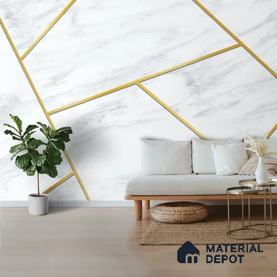 White Marble Design with Golden Stripes Wallpaper Indrani Series Soft Feel Marble Design (Customised Size Wallpaper )
