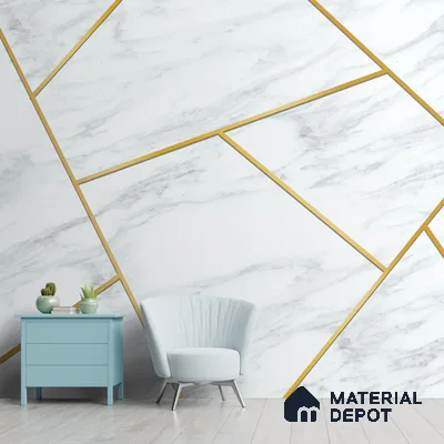 White Marble Design with Golden Stripes Wallpaper Indrani Series Soft Feel Marble Design (Customised Size Wallpaper )