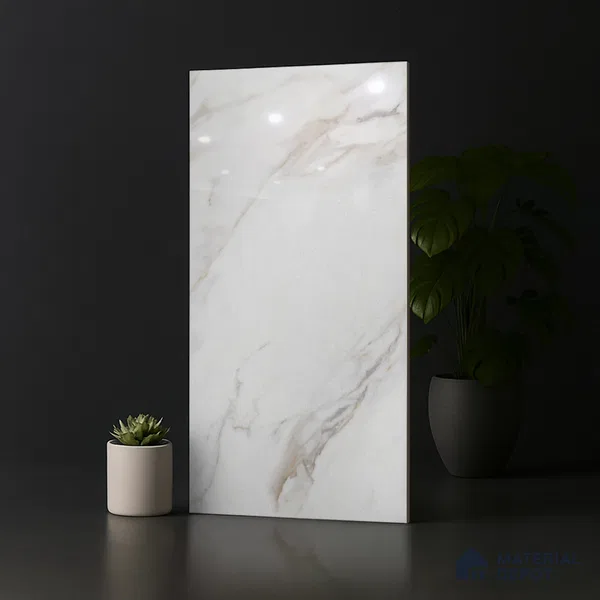 Floor & Wall Tile TL 09359 | Flona White 4 ft x 2 ft Finish Vitrified Tile - 9 mm | 4 Random Design | Suitable for Living Room, Bedroom, Bathroom & Kitchen