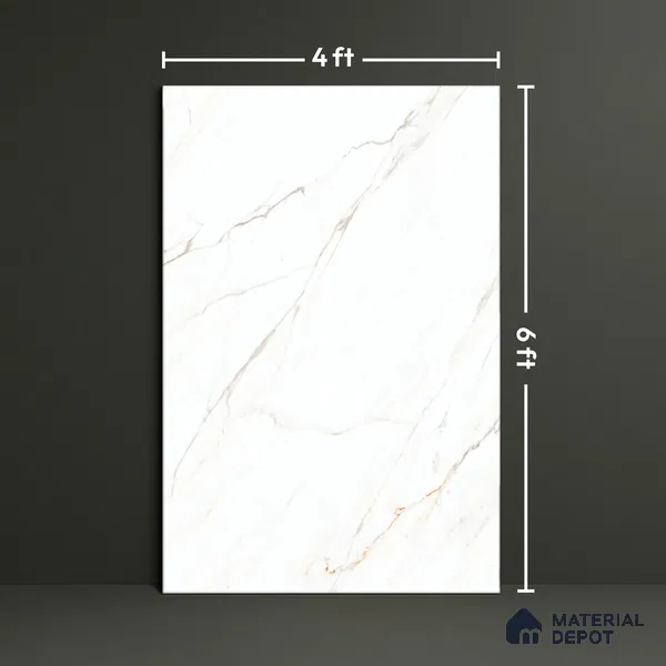 Marble Look Floor & Wall Tile TL 07948 Calacatta Velino 6 ft x 4 ft Vitrified Matte Finish - 9 mm | Adhesive and Spacers Must be Used During Installation