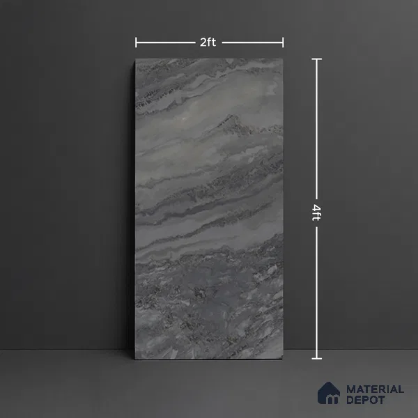Marble Floor & Wall Tile TL 08544 B | Tianta Black 4 ft x 2 ft Full Body Matte Finish Vitrified Tile - 10 mm | 5 Random Design | Suitable for Living Room, Bedroom, Bathroom & Kitchen