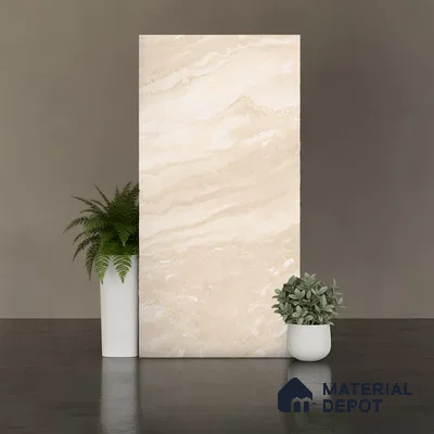 Marble Floor & Wall Tile TL 08544 C | Tianta Ivory 4 ft x 2 ft Full Body Matte Finish Vitrified Tile - 10 mm | 5 Random Design | Suitable for Living Room, Bedroom, Bathroom & Kitchen