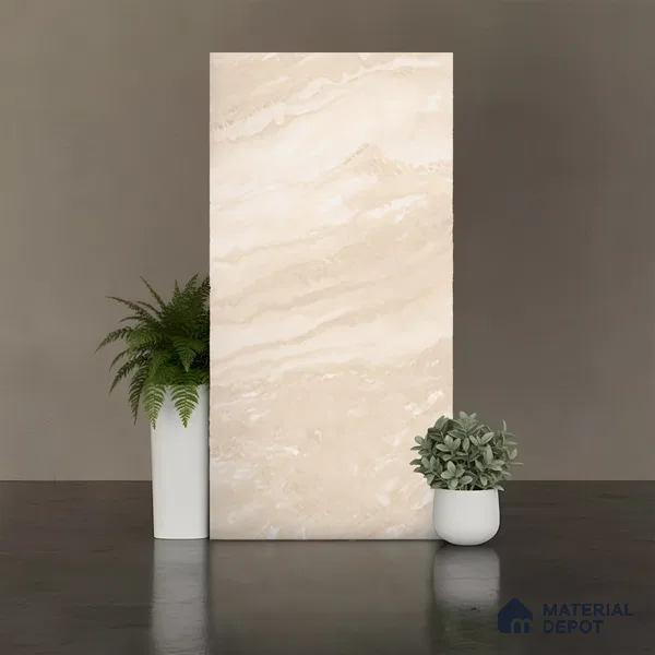 Marble Floor & Wall Tile TL 08544 C | Tianta Ivory 4 ft x 2 ft Full Body Matte Finish Vitrified Tile - 10 mm | 5 Random Design | Suitable for Living Room, Bedroom, Bathroom & Kitchen