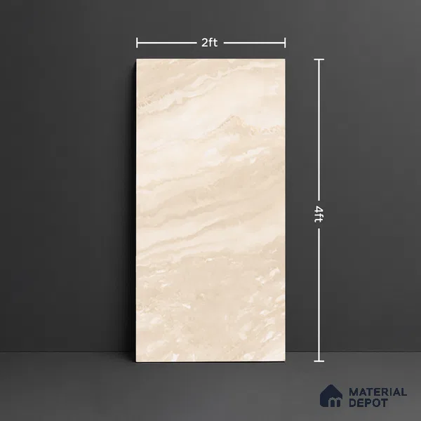 Marble Floor & Wall Tile TL 08544 C | Tianta Ivory 4 ft x 2 ft Full Body Matte Finish Vitrified Tile - 10 mm | 5 Random Design | Suitable for Living Room, Bedroom, Bathroom & Kitchen