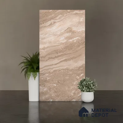 Marble Floor & Wall Tile TL 08544 D | Tianta Brown 4 ft x 2 ft Full Body Matte Finish Vitrified Tile - 10 mm | 5 Random Design | Suitable for Living Room, Bedroom, Bathroom & Kitchen