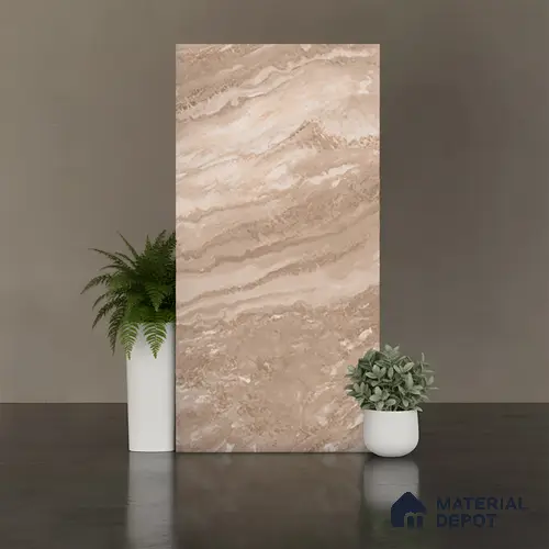 Marble Floor & Wall Tile TL 08544 D | Tianta Brown 4 ft x 2 ft Full Body Matte Finish Vitrified Tile - 10 mm | 5 Random Design | Suitable for Living Room, Bedroom, Bathroom & Kitchen
