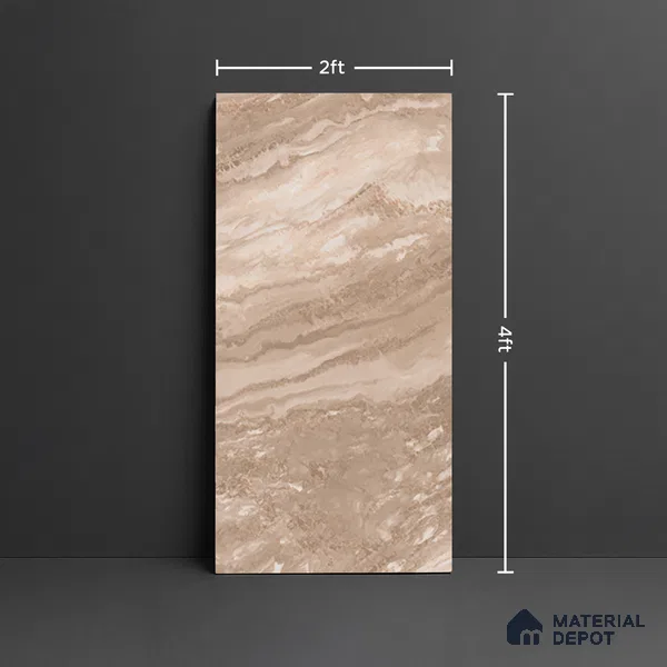 Marble Floor & Wall Tile TL 08544 D | Tianta Brown 4 ft x 2 ft Full Body Matte Finish Vitrified Tile - 10 mm | 5 Random Design | Suitable for Living Room, Bedroom, Bathroom & Kitchen