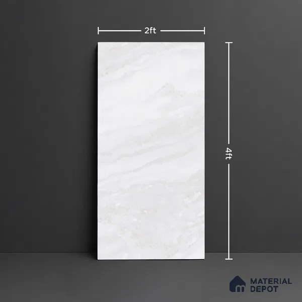 Marble Floor & Wall Tile TL 08544 | Tianta White 4 ft x 2 ft Full Body Matte Finish Vitrified Tile - 10 mm | 5 Random Design | Suitable for Living Room, Bedroom, Bathroom & Kitchen