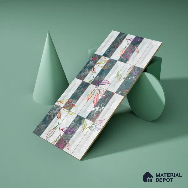 Floral Wall Tile TL 06509 B  SR BL 4018 Highlighter 24 inch x 12 inch Ceramic Glossy Finish - 8 mm | Suitable for Accent / Feature Walls, Bathroom, Kitchen Wall & Backsplashes | Please Expect a Slight Variation of Pattern (Sample)