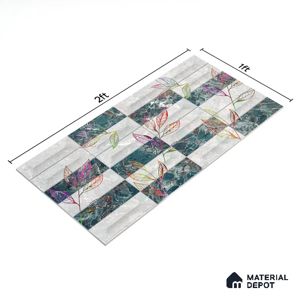 Floral Wall Tile TL 06509 B  SR BL 4018 Highlighter 24 inch x 12 inch Ceramic Glossy Finish - 8 mm | Suitable for Accent / Feature Walls, Bathroom, Kitchen Wall & Backsplashes | Please Expect a Slight Variation of Pattern (Sample)