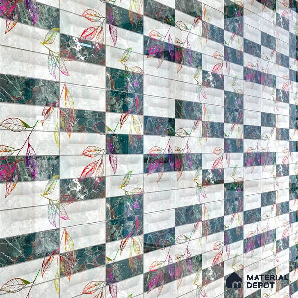 Floral Wall Tile TL 06509 B  SR BL 4018 Highlighter 24 inch x 12 inch Ceramic Glossy Finish - 8 mm | Suitable for Accent / Feature Walls, Bathroom, Kitchen Wall & Backsplashes | Please Expect a Slight Variation of Pattern (Sample)