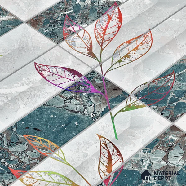 Floral Wall Tile TL 06509 B  SR BL 4018 Highlighter 24 inch x 12 inch Ceramic Glossy Finish - 8 mm | Suitable for Accent / Feature Walls, Bathroom, Kitchen Wall & Backsplashes | Please Expect a Slight Variation of Pattern (Sample)