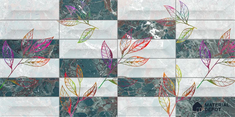 Floral Wall Tile TL 06509 B  SR BL 4018 Highlighter 24 inch x 12 inch Ceramic Glossy Finish - 8 mm | Suitable for Accent / Feature Walls, Bathroom, Kitchen Wall & Backsplashes | Please Expect a Slight Variation of Pattern (Sample)