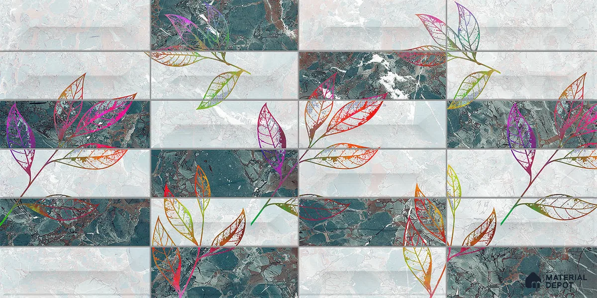 Floral Wall Tile TL 06509 B  SR BL 4018 Highlighter 24 inch x 12 inch Ceramic Glossy Finish - 8 mm | Suitable for Accent / Feature Walls, Bathroom, Kitchen Wall & Backsplashes | Please Expect a Slight Variation of Pattern (Sample)