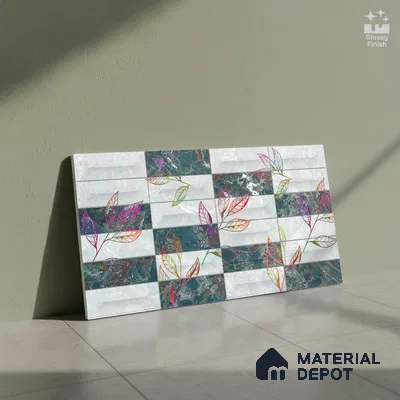 Floral Wall Tile TL 06509 B  SR BL 4018 Highlighter 24 inch x 12 inch Ceramic Glossy Finish - 8 mm | Suitable for Accent / Feature Walls, Bathroom, Kitchen Wall & Backsplashes | Please Expect a Slight Variation of Pattern (Sample)