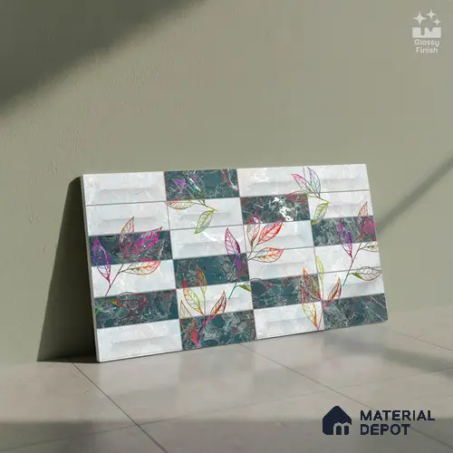 Floral Wall Tile TL 06509 B SR BL 4018 Highlighter 24 inch x 12 inch Ceramic Glossy Finish - 8 mm | Suitable for Accent / Feature Walls, Bathroom, Kitchen Wall & Backsplashes | Please Expect a Slight Variation of Pattern