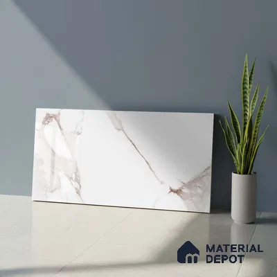 Marble Wall Tile TL 06461 Angel White 2 ft x 1 ft Ceramic Glossy Finish - 8 mm | Suitable for Living Room,Kitchen & Bathroom