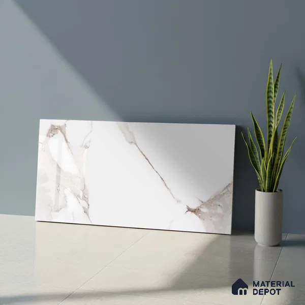 Marble Wall Tile TL 06461 Angel White 2 ft x 1 ft Ceramic Glossy Finish - 8 mm | Suitable for Living Room,Kitchen & Bathroom