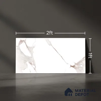 Marble Wall Tile TL 06461 Angel White 2 ft x 1 ft Ceramic Glossy Finish - 8 mm | Suitable for Living Room,Kitchen & Bathroom