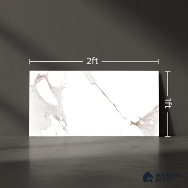 Marble Wall Tile TL 06461 Angel White 2 ft x 1 ft Ceramic Glossy Finish - 8 mm | Suitable for Living Room,Kitchen & Bathroom