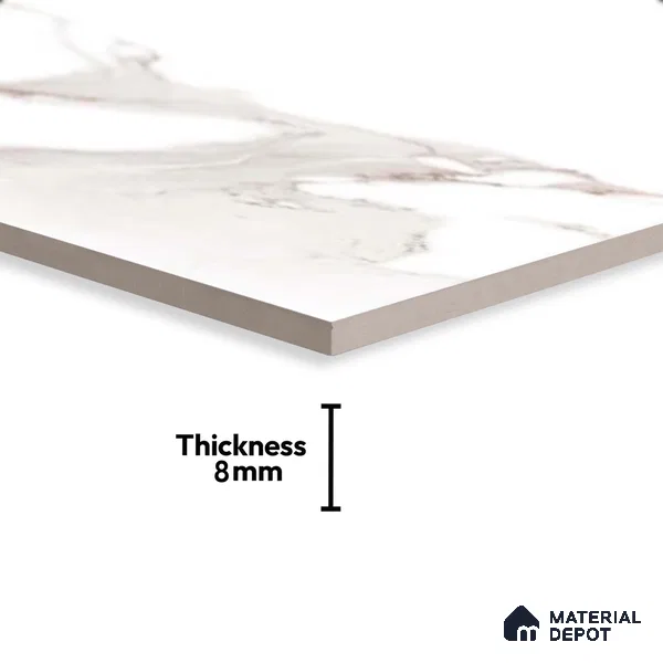 Marble Wall Tile TL 06461 Angel White 2 ft x 1 ft Ceramic Glossy Finish - 8 mm | Suitable for Living Room,Kitchen & Bathroom