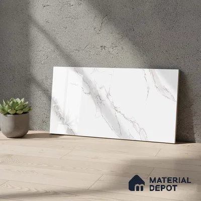 Marble Wall Tile TL 06456 Alexa White 2 ft x 1 ft Ceramic Glossy Finish - 8 mm | Suitable for Living Room, Kitchen & Bathroom