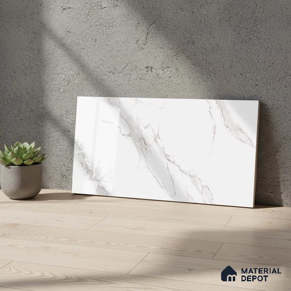 Marble Wall Tile TL 06456 Alexa White 2 ft x 1 ft Ceramic Glossy Finish - 8 mm | Suitable for Living Room, Kitchen & Bathroom
