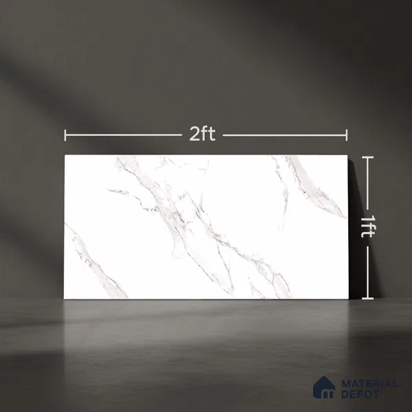 Marble Wall Tile TL 06456 Alexa White 2 ft x 1 ft Ceramic Glossy Finish - 8 mm | Suitable for Living Room, Kitchen & Bathroom