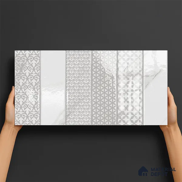 Highlighter Wall Tile TL 06460 C R Globe White HL 02 2 ft x 1 ft Ceramic Glossy Finish - 8 mm | Suitable for Living Room, Kitchen & Bathroom (Sample)
