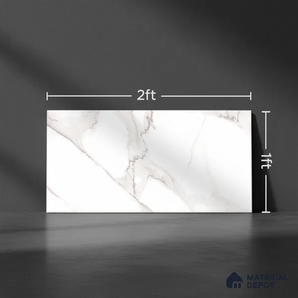 Marble Wall Tile TL 06460 Globe White 2 ft x 1 ft Ceramic Glossy Finish - 8 mm | Suitable for Living Room,Kitchen & Bathroom (Sample)