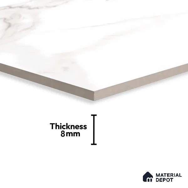 Marble Wall Tile TL 06460 Globe White 2 ft x 1 ft Ceramic Glossy Finish - 8 mm | Suitable for Living Room,Kitchen & Bathroom (Sample)