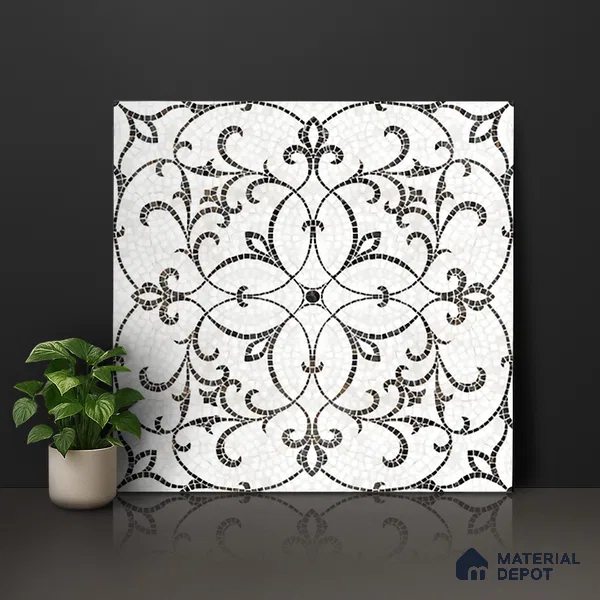 Patterned Wall & Floor Tile TL 06601 Chipza Black 2 ft x 2 ft Vitrified Matte Finish - 9 mm | Suitable for Living Room, Balcony, Courtyard | Please Expect a Slight Variation of Pattern (Sample)