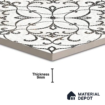 Patterned Wall & Floor Tile TL 06601 Chipza Black 2 ft x 2 ft Vitrified Matte Finish - 9 mm | Suitable for Living Room, Balcony, Courtyard | Please Expect a Slight Variation of Pattern (Sample)