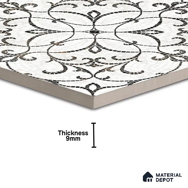 Patterned Wall & Floor Tile TL 06601 Chipza Black 2 ft x 2 ft Vitrified Matte Finish - 9 mm | Suitable for Living Room, Balcony, Courtyard | Please Expect a Slight Variation of Pattern (Sample)