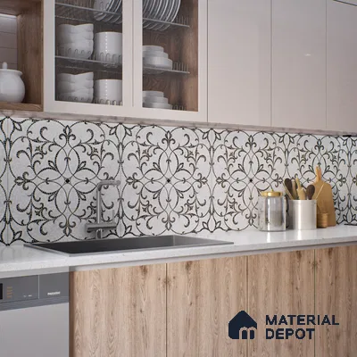 Patterned Wall & Floor Tile TL 06601 Chipza Black 2 ft x 2 ft Vitrified Matte Finish - 9 mm | Suitable for Living Room, Balcony, Courtyard | Please Expect a Slight Variation of Pattern (Sample)