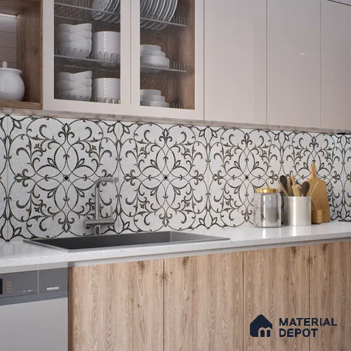 Moroccan Wall & Floor Tile TL 06601 Chipza Black 2 ft x 2 ft Vitrified Matte Finish - 9 mm | Suitable For Kitchen, Balcony, Foyer | Please Expect a Slight Variation of Pattern