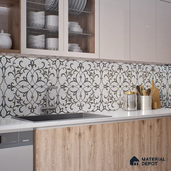 Patterned Wall & Floor Tile TL 06601 Chipza Black 2 ft x 2 ft Vitrified Matte Finish - 9 mm | Suitable for Living Room, Balcony, Courtyard | Please Expect a Slight Variation of Pattern (Sample)