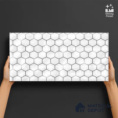 Hexagonal Wall Tile TL 06462 B R Mood Hexagone White HL 2 ft x 1 ft Ceramic Glossy Finish - 8 mm | Suitable for Living Room,Kitchen & Bathroom (Sample)