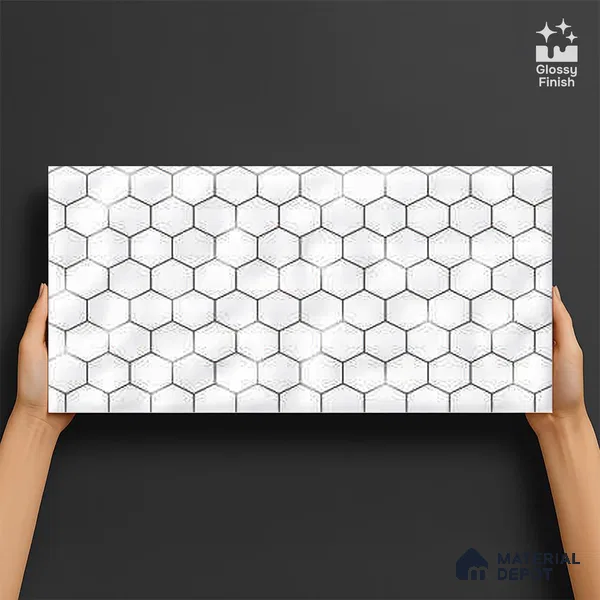 Hexagonal Wall Tile TL 06462 B R Mood Hexagone White HL 2 ft x 1 ft Ceramic Glossy Finish - 8 mm | Suitable for Living Room,Kitchen & Bathroom (Sample)