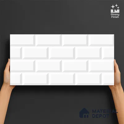 Faux Subway Wall Tile TL 06462 C Brick White 2 ft x 1 ft Ceramic Glossy Finish - 8 mm | Suitable for Kitchen, Bathroom & Balcony Walls | Please Expect a Slight Variation of Pattern