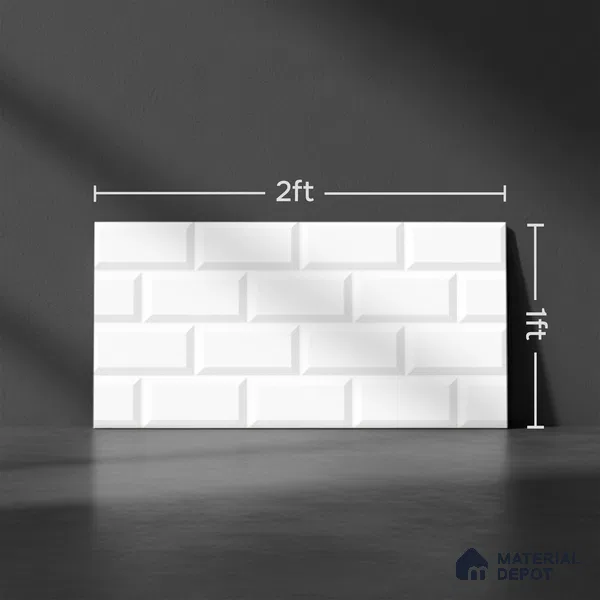 Faux Subway Wall Tile TL 06462 C Brick White 2 ft x 1 ft Ceramic Glossy Finish - 8 mm | Suitable for Kitchen, Bathroom & Balcony Walls | Please Expect a Slight Variation of Pattern