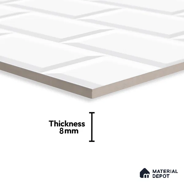 Faux Subway Wall Tile TL 06462 C Brick White 2 ft x 1 ft Ceramic Glossy Finish - 8 mm | Suitable for Kitchen, Bathroom & Balcony Walls | Please Expect a Slight Variation of Pattern