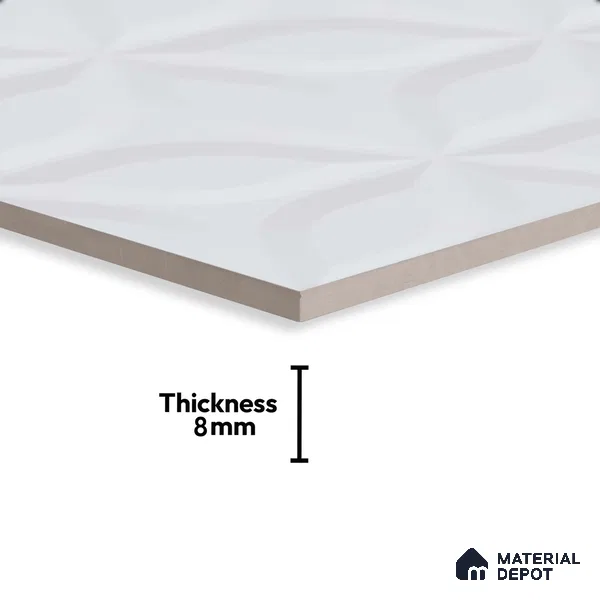 3D Punch Wall Tile TL 06451 Jakarta White 2 ft x 1 ft Ceramic Glossy Finish - 8 mm | Suitable for Living Room, Kitchen & Bathroom (Sample)