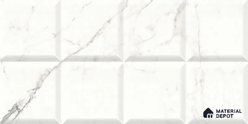 Faux Subway Wall Tile TL 06459 B Carara Milky HL 2 ft x 1 ft Ceramic Glossy Finish - 8 mm | Suitable For Kitchen, Bathroom, Dining Area