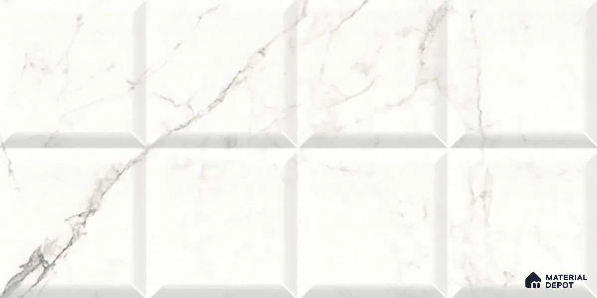 Faux Subway Wall Tile TL 06459 B Carara Milky HL 2 ft x 1 ft Ceramic Glossy Finish - 8 mm | Suitable For Kitchen, Bathroom, Dining Area